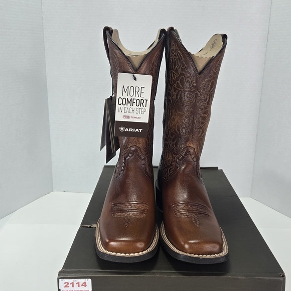 Ariat Women’s Round Up Remuda Brown Leather Cowboy Boots Women's 5.5 or 4 Youth - Picture 3 of 16